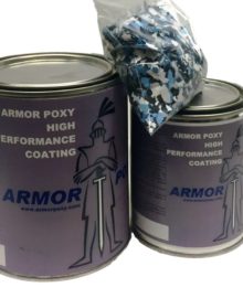 two cans of armorclad touch kit with black, grey, white, blue flecks